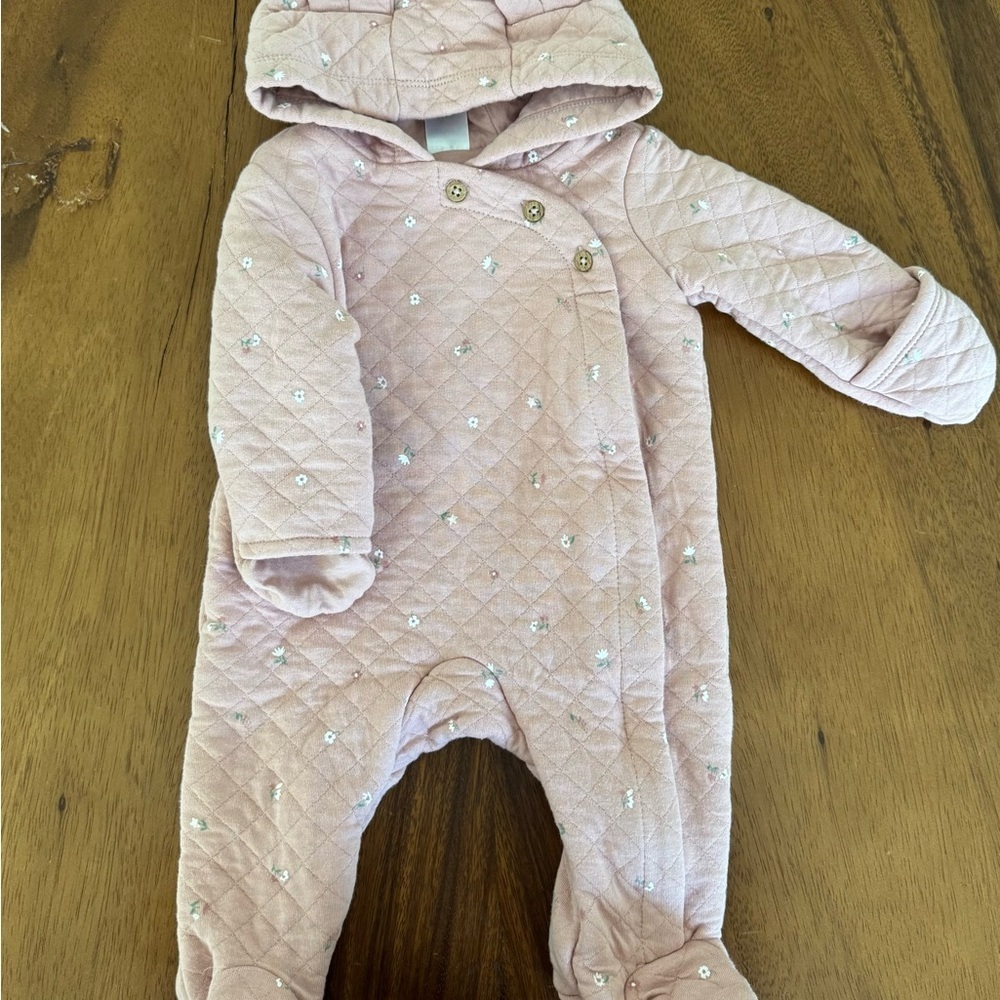 NEW Carter’s Pink & Floral Quilted Baby Girl Footed One Piece Outerwear 3M - Picture 3 of 5